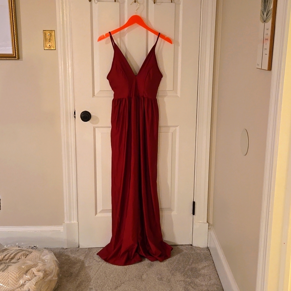 Klassy Network Lux deep v brami jumpsuit lurex burgundy size L